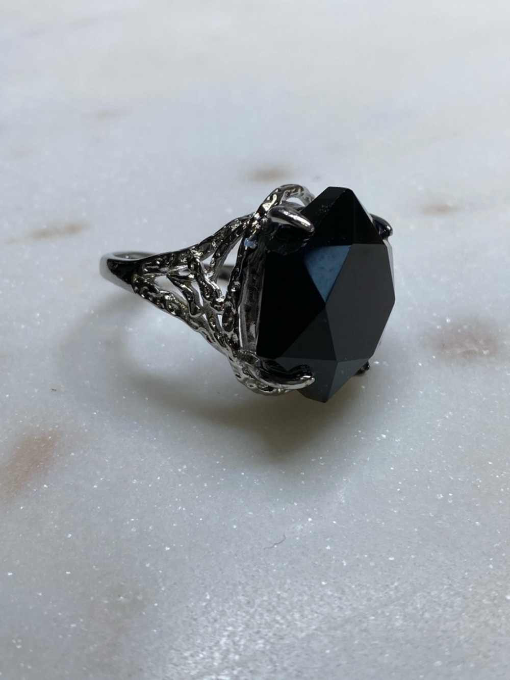 Faceted Black Onyx Star of David Ring • Hexagram Shield Statement Jewelry • Bold - Picture 3 of 3